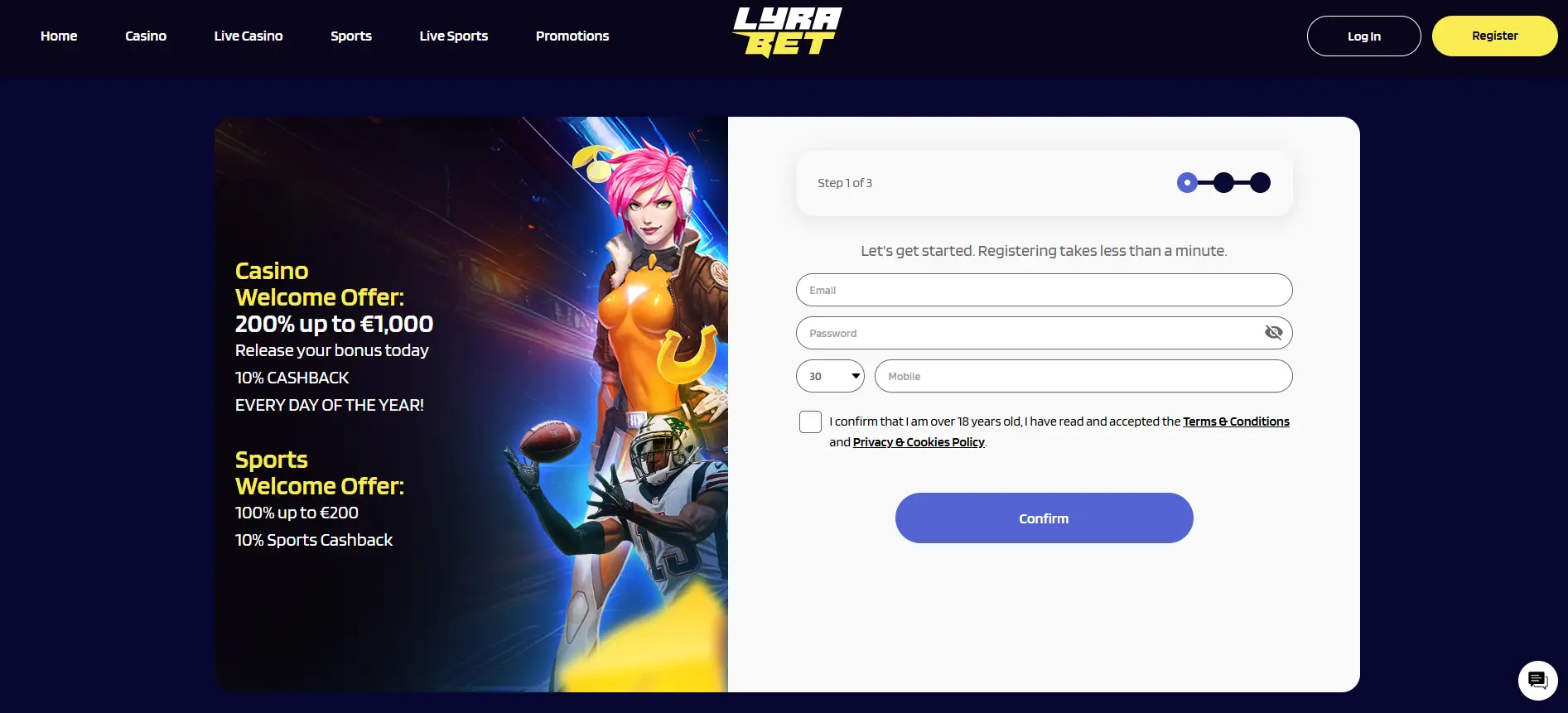 Lyra Bet Εγγραφή Λογαριασμού
